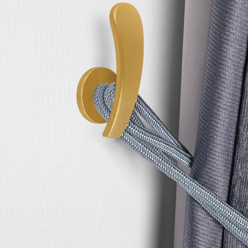 HEMOUR Curtain Holdback, 2pcs Wall Mounted Drapery Tiebacks with Screws, Decorative Drapery Metal Hook Wall Hanger, Gold - Image 5